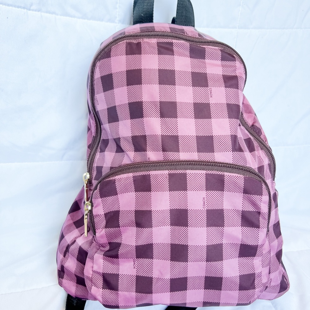 Coach Packable Gingham Purple/Black Nylon Backpack